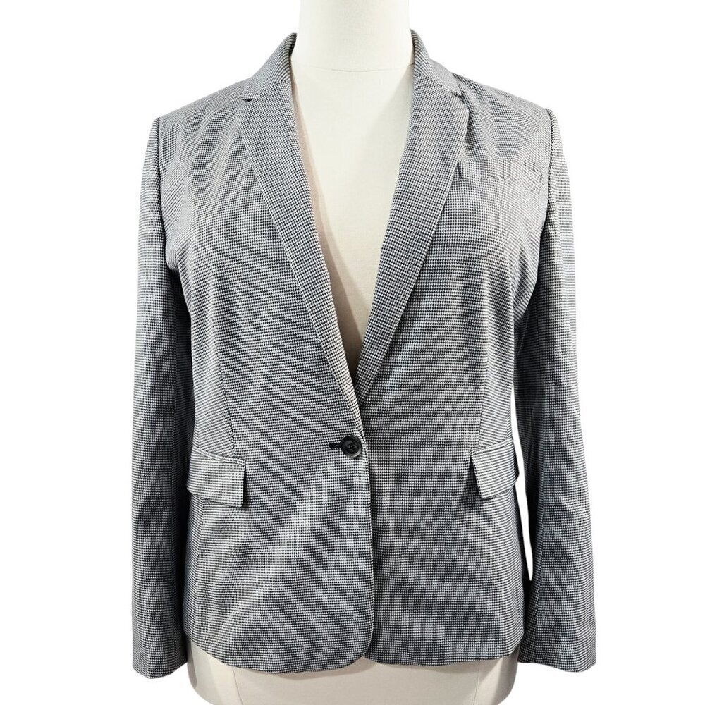 Ann Taylor Factory Mini Houndstooth One Button Blazer Machine Washable Preppy